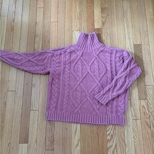 Vintage Pink Cable Knit Turtleneck Sweater